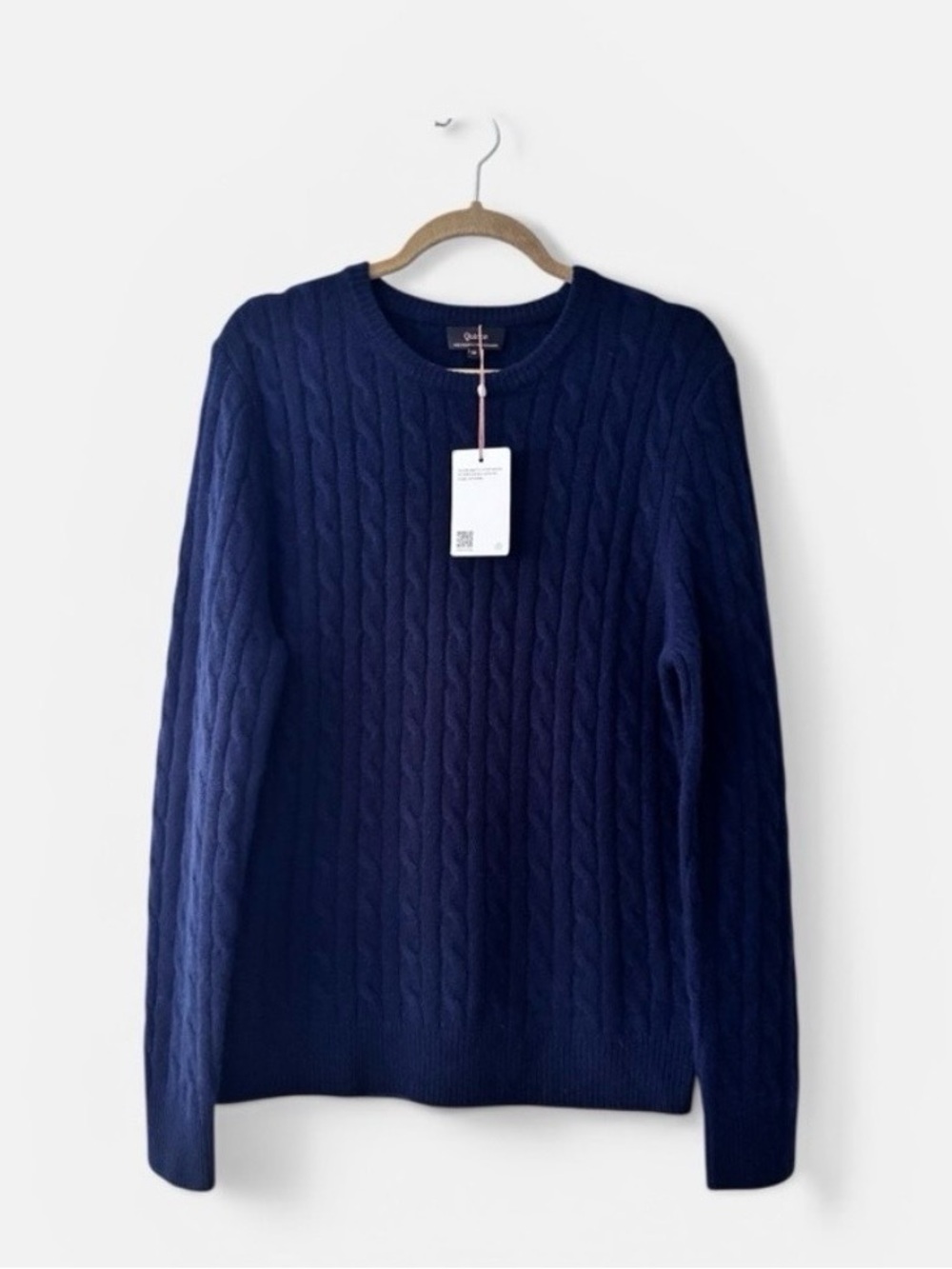 Quince Cashmere Cable Knit Sweater Men’s M Navy Classic Crewneck NWT